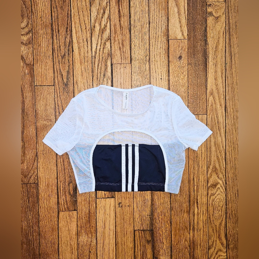 Frankie Collective Reworked Adidas Mesh White and Dark Blue Women's Top